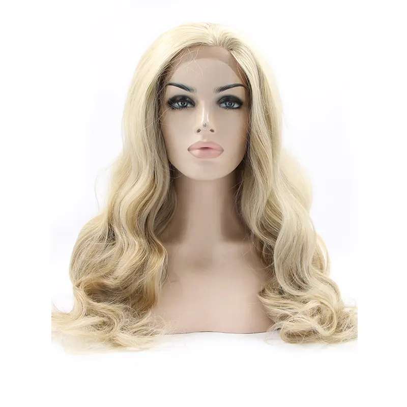 19" Curly Ombre/2 Tone Without Bangs Synthetic Lace Front Long Wigs