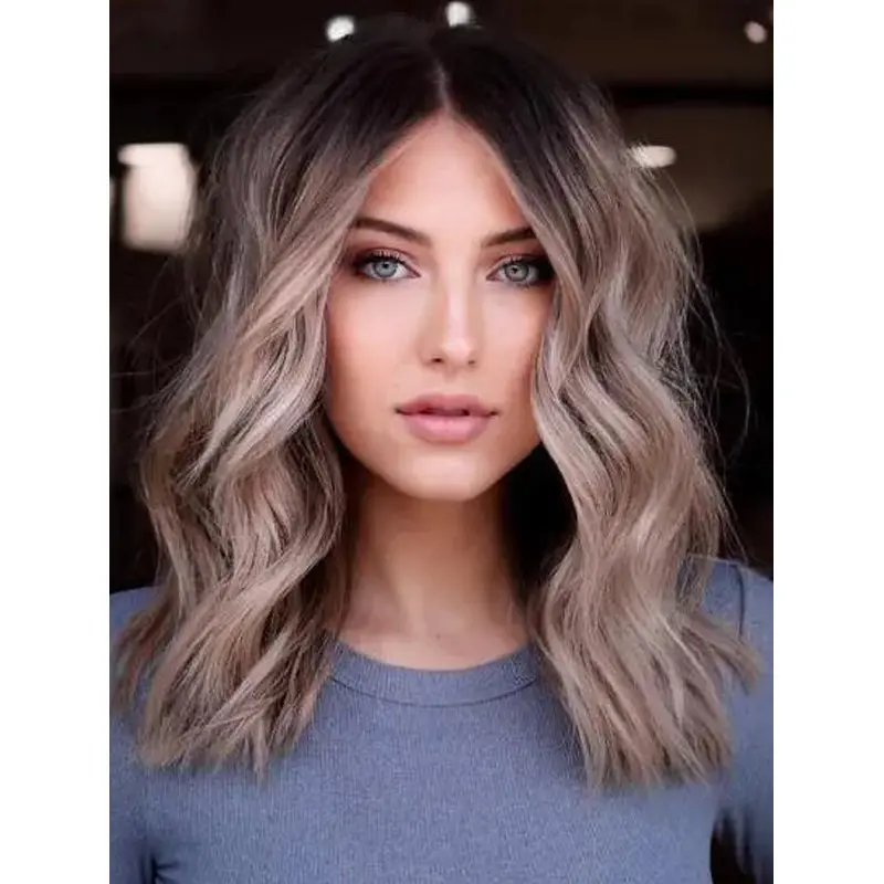 Medium Length Wigs For Women Fashionable Synthetic Lace Front Wavy Ash Brown Wigs