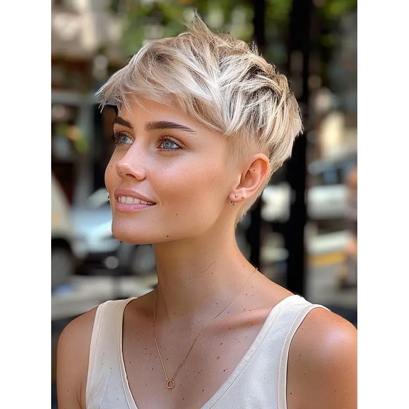 Short Wig Human Hair Monofilament Platinum Blonde Boycuts Straight 6" Wigs