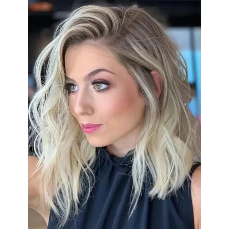 Synthetic Lace Front Wigs Blonde Lace Front Wavy Shoulder Length Combover Lob Wigs