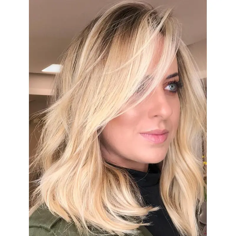 Blonde Lace Wigs Wavy Synthetic Lace Front Layered Long Bangs Wigs