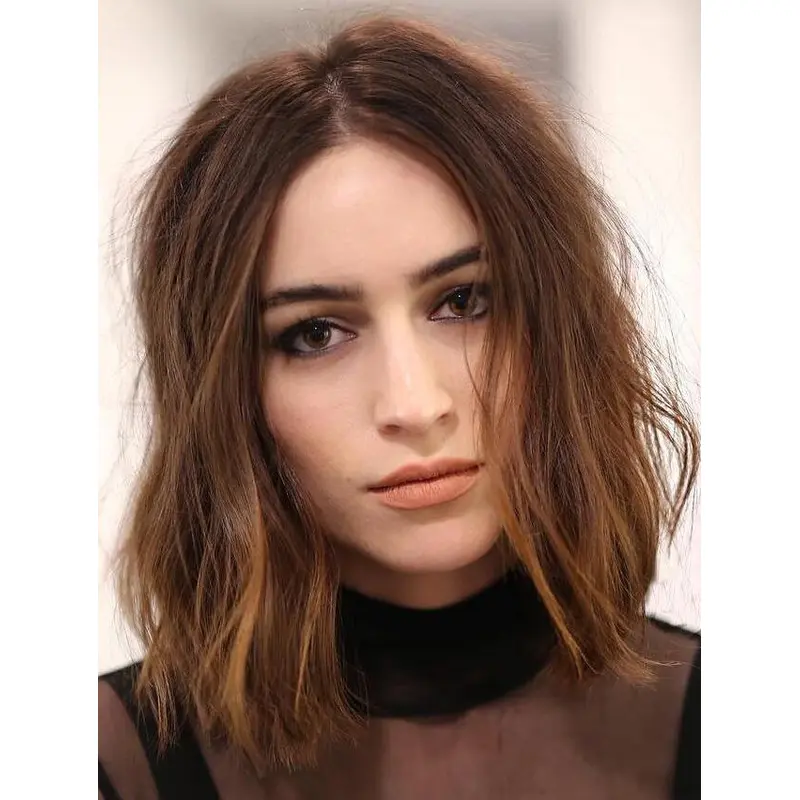 Brown Lace Front Wigs Wavy Synthetic Without Bangs Middle Parting Wigs