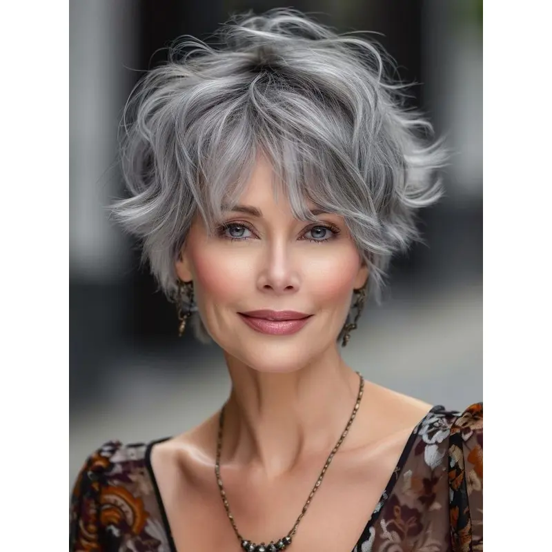 Silver Grey Wigs Wavy 8" Monofilament Short Wigs