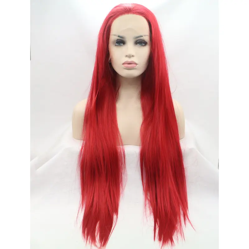Synthetic Lace Front 30" Straight Red Layered Long Wigs