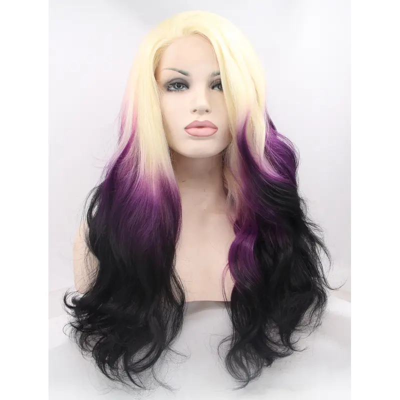 Synthetic Ombre/2 Tone 26" Curly Lace Front Without Bangs Long Wigs