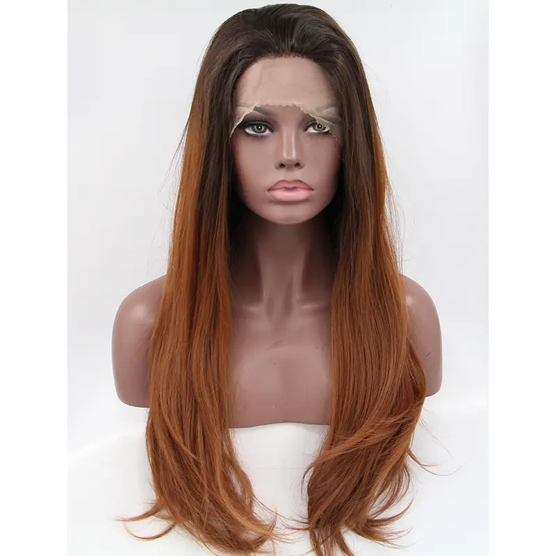 Synthetic Ombre/2 Tone 26" Wavy Lace Front Layered Long Wigs