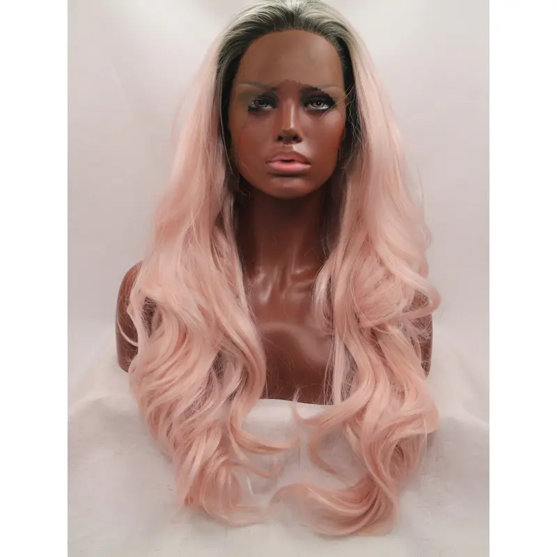 Synthetic Ombre/2 Tone 26" Wavy Lace Front Without Bangs Long Wigs