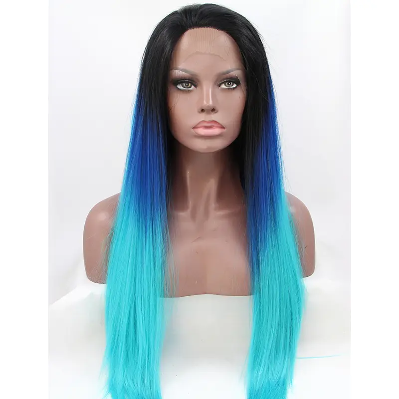 Synthetic Ombre/2 Tone 30" Straight Lace Front Without Bangs Long Wigs