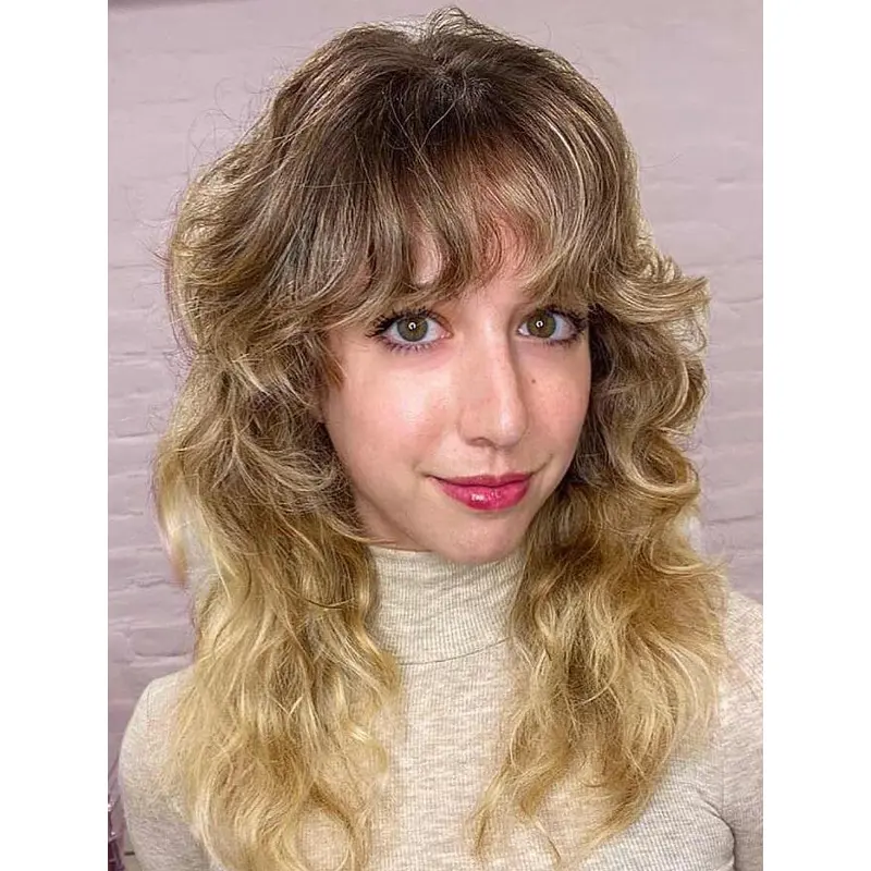 Curly Lace Wig Synthetic Blonde Layered Mid-Length Wigs
