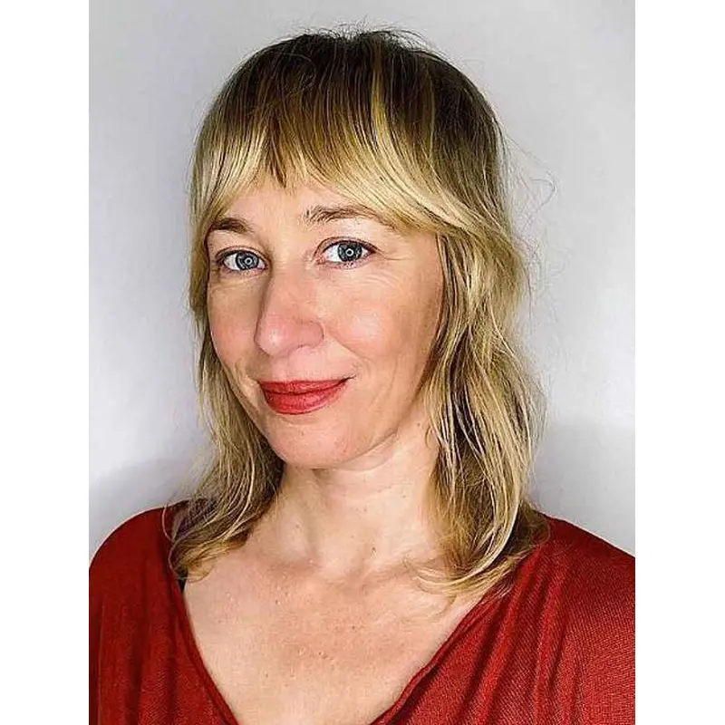 Full Wig Wavy Lace Front Synthetic Blonde With Bangs Lob Wigs