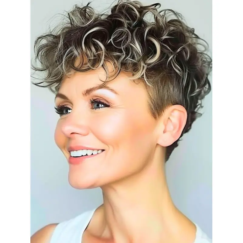 Lace Front Short Curly Wigs 6" With Bangs Wigs
