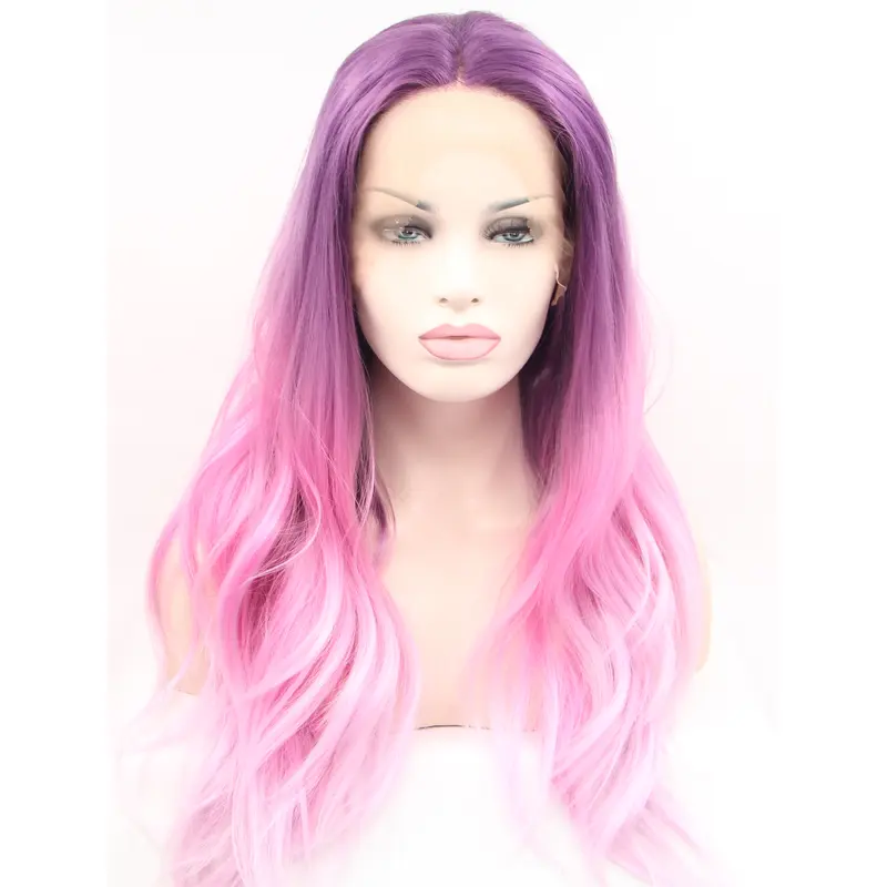 Synthetic Lace Front 23" Wavy Ombre/2 Tone Without Bangs Long Wigs
