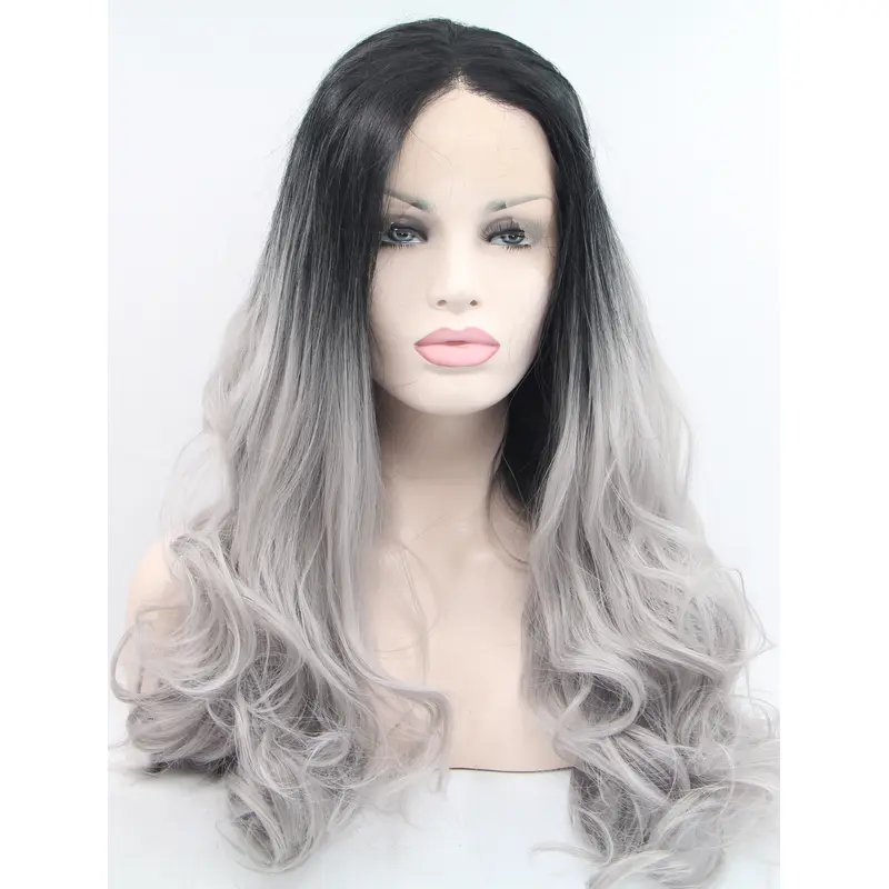 Synthetic Lace Front 24" Curly Ombre/2 Tone Without Bangs Long Wigs