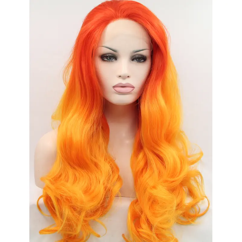 Synthetic Lace Front 25" Curly Ombre/2 Tone Without Bangs Long Wigs