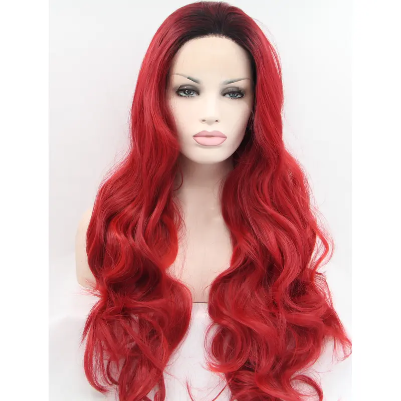 Synthetic Lace Front 27" Wavy Red Layered Long Wigs