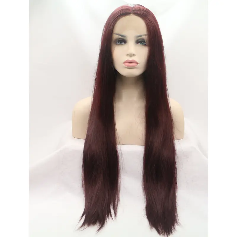 Synthetic Lace Front 32" Straight Auburn Without Bangs Long Wigs