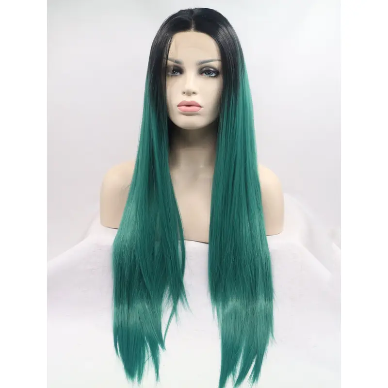Synthetic Lace Front 34" Straight Ombre/2 Tone Layered Long Wigs