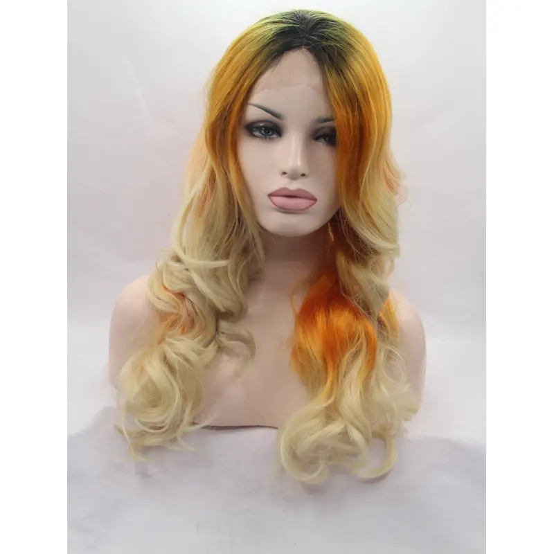 18" Wavy Ombre/2 Tone Without Bangs Synthetic Long Lace Front Wigs