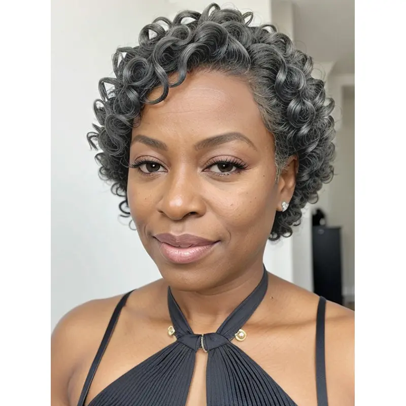 Short Gray Wigs For African American Salt And Pepper Curly Lace Front Wigs