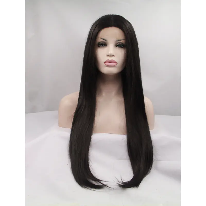 Synthetic Long Black Lace Front 30" Without Bangs Straight Wigs