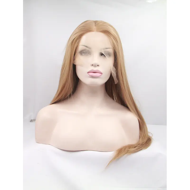 Synthetic Long Blonde Lace Front 18" Without Bangs Straight Wigs
