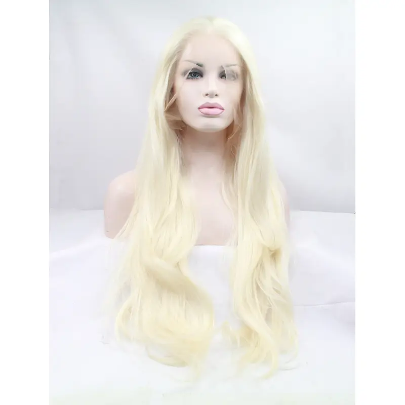 Synthetic Long Blonde Lace Front 28" Without Bangs Wavy Wigs