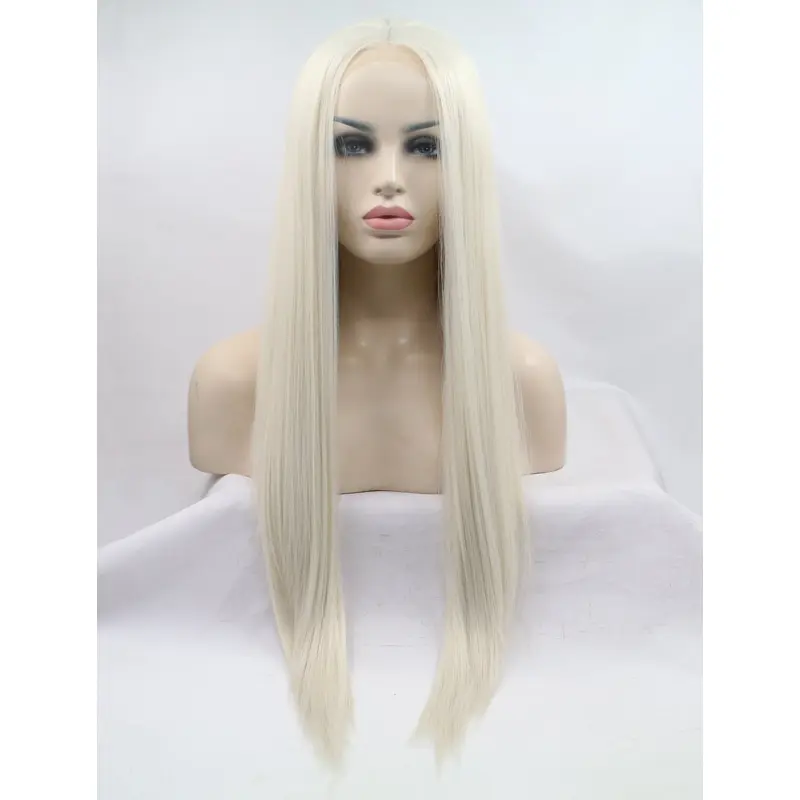 Synthetic Long Grey Lace Front 24" Without Bangs Straight Wigs