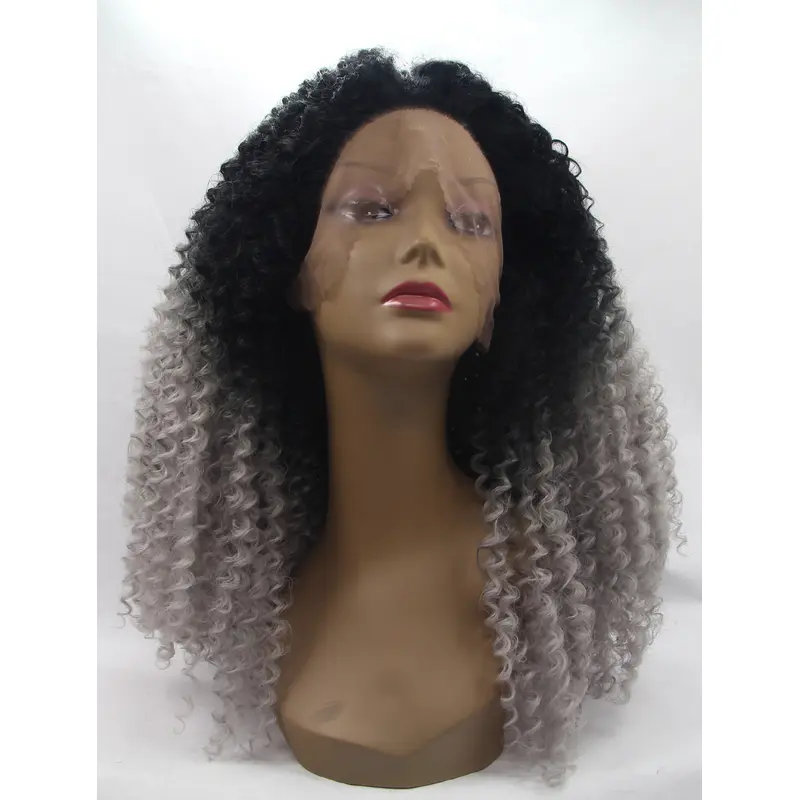 Synthetic Long Ombre/2 Tone Lace Front 18" Without Bangs Kinky Wigs