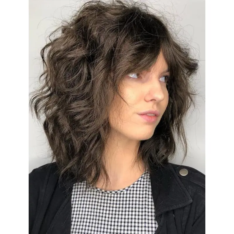 Black Curly Wig Synthetic Fabulous Lace Wig Shoulder Length Layered Wigs