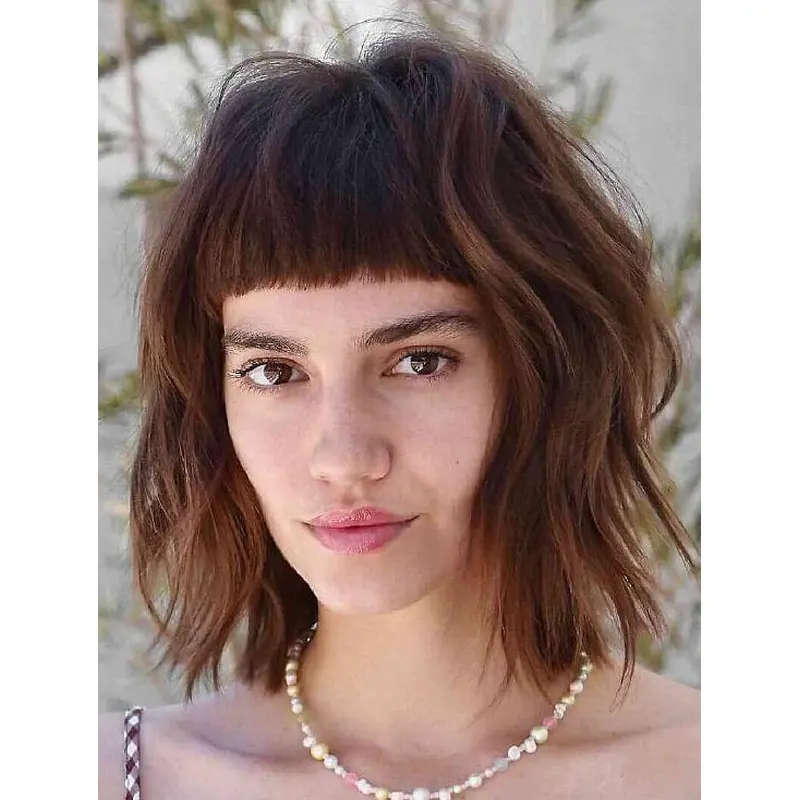 Ladies Wigs With Bangs Brown Lace Wigs Straight Synthetic Layered Wigs