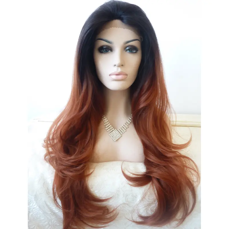Layered 27" Wavy Ombre/2 Tone Long Lace Front Synthetic Wigs