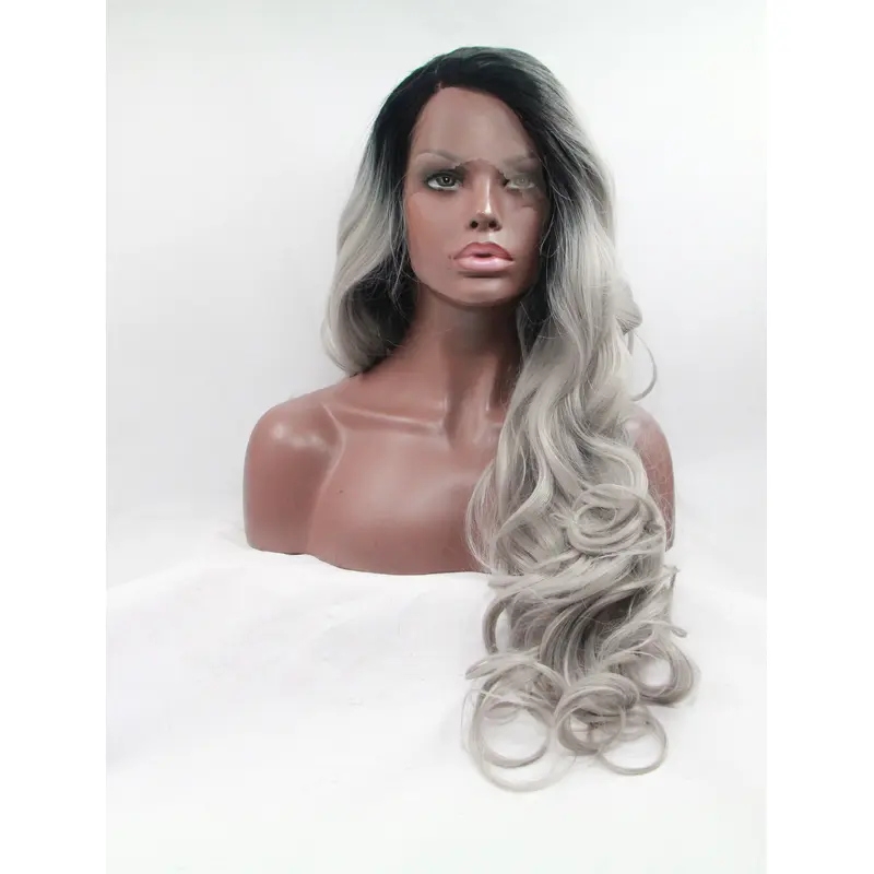 Layered 30" Curly Ombre/2 Tone Long Lace Front Synthetic Wigs
