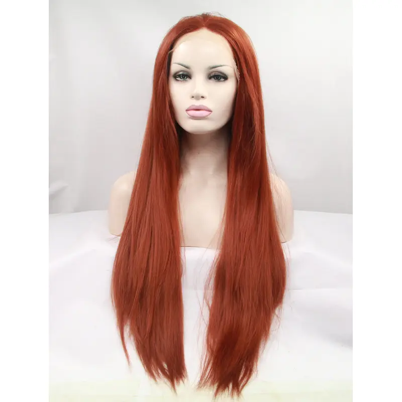 Synthetic Long Auburn Lace Front 32" Layered Straight Wigs