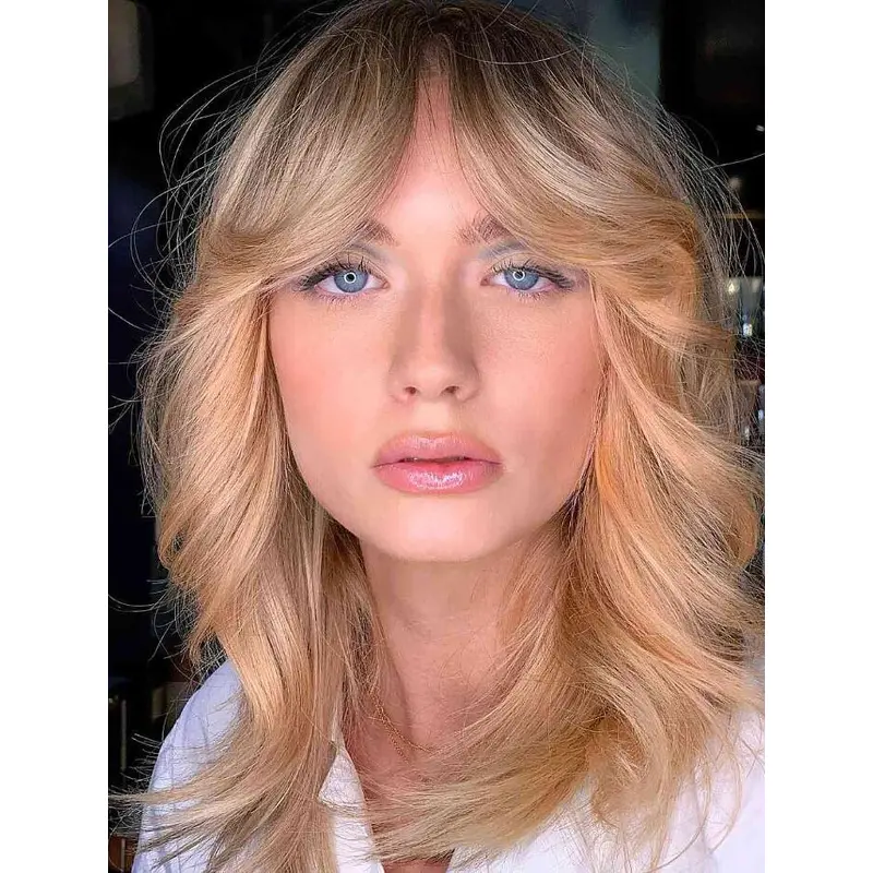 Wigs For Women Blonde Synthetic Wigs Layered Shoulder Length Wavy Lace Wigs