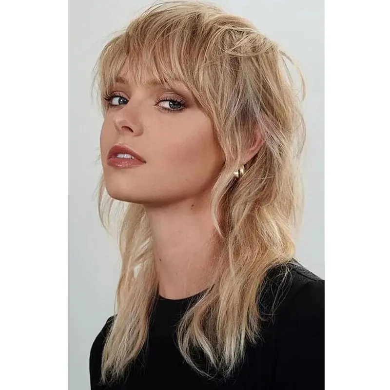 Wigs For Women Shoulder Length Wavy Blonde Wigs Synthetic With Bangs Lace Wigs