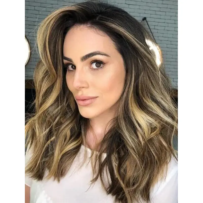 Blonde Lace Front Wigs Wavy Synthetic Wigs Without Bangs Shoulder Length Wigs