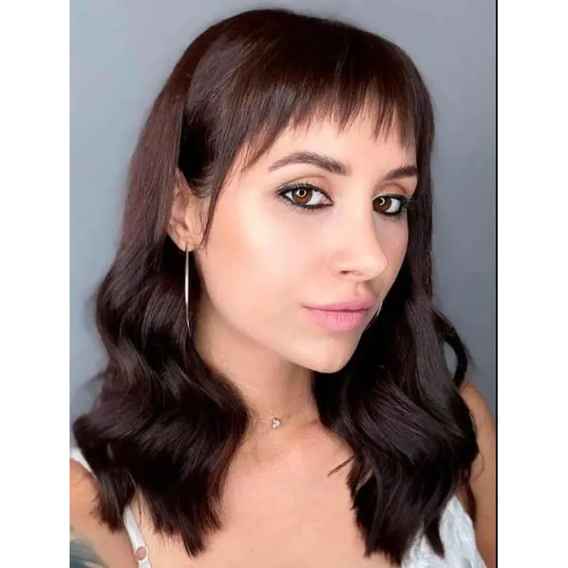 Brown Wavy Synthetic Hairstyles Very Short Bangs Wigs Lace Front Wigs