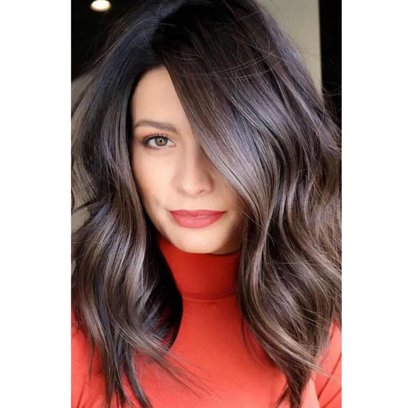 Brown Wig Synthetic Shoulder Length Wigs Wavy Without Bangs Lace Front Wigs