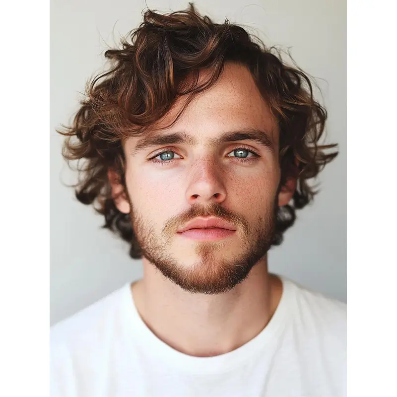 Cancer Wigs For Men Synthetic Curly With Bangs Brown Short Wigs