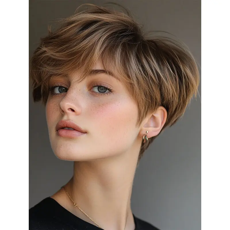 Lace Front Short Wigs Straight Boycuts Remy Human Hair Brown 6" Wigs