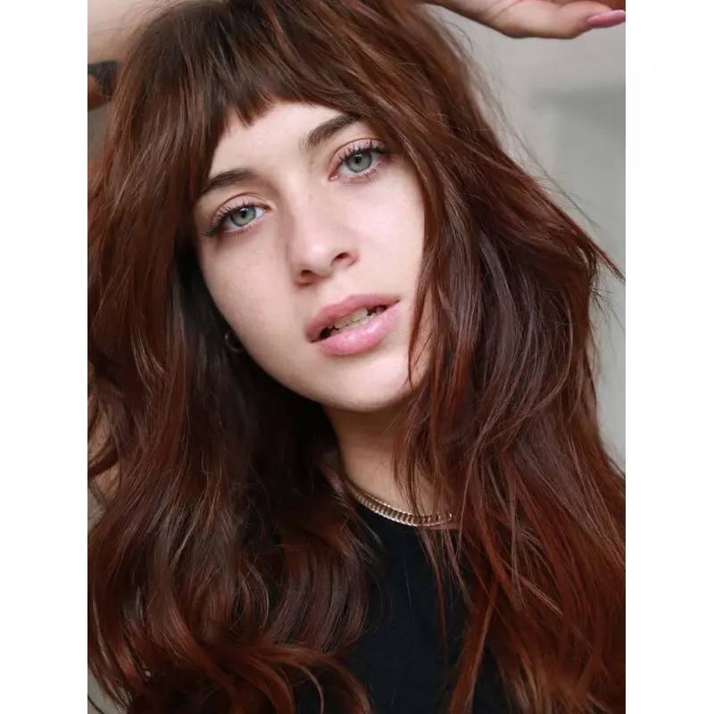 Long Hair Wigs Wavy Brown Synthetic Lace Baby Bangs Wigs Long Hair