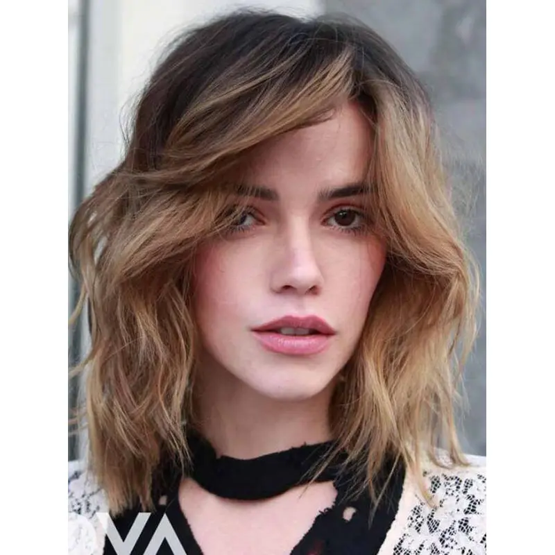 Synthetic Lace Wigs Shoulder Length Wavy Wigs Without Bangs Lace Front Wigs