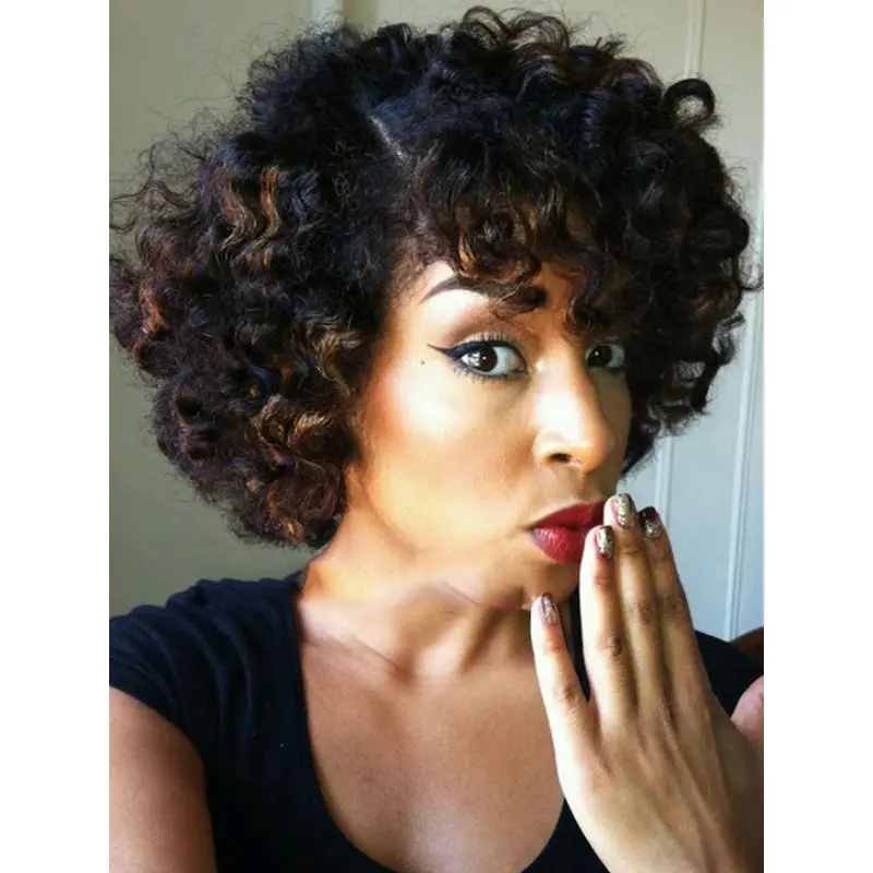 Wigs For Oval Face African American Short 8" Kinky Synthetic Wigs