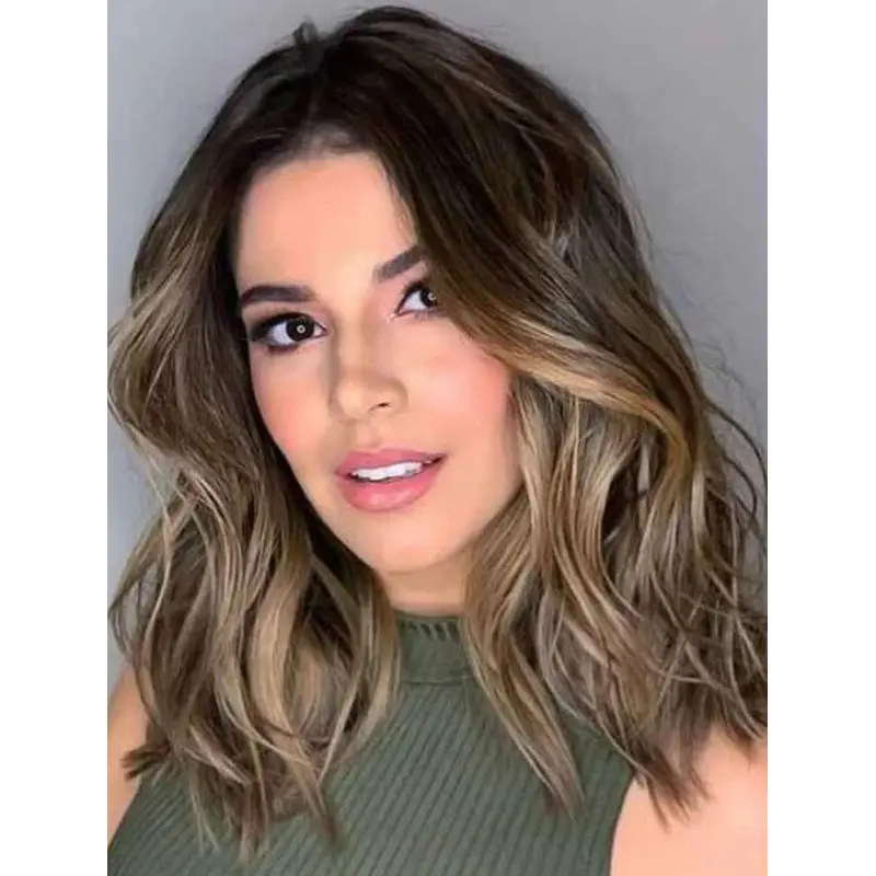 Wigs For Sale Brown Wavy Synthetic Wigs Shoulder Length Lace Wigs