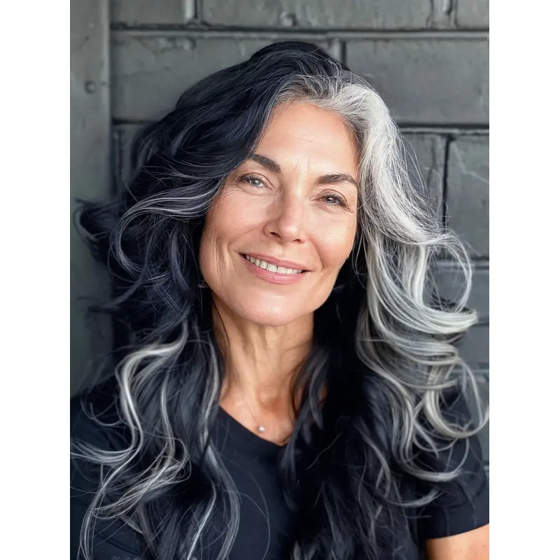 Womens Grey Hair Wigs 18" Layered Wavy Synthetic Wigs