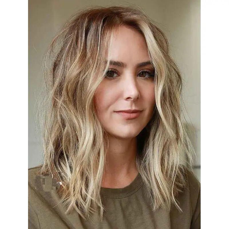 Blonde Lace Front Wigs Without Bangs Wigs Shoulder Length Wavy Synthetic Blonde Wigs