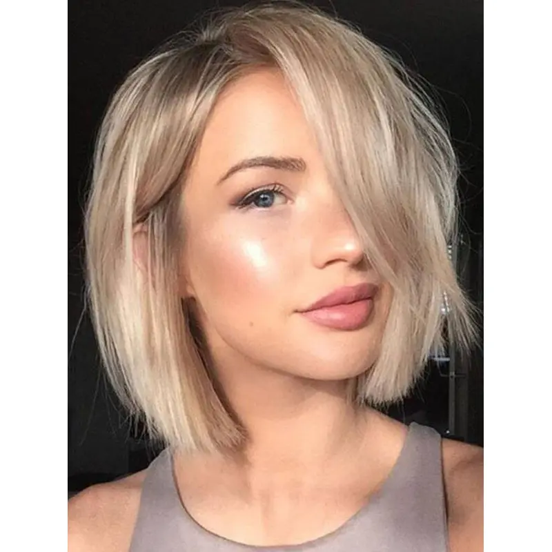 Blonde Wigs Synthetic Lace Wigs Blonde Straight Without Bangs Wigs Bob Wigs