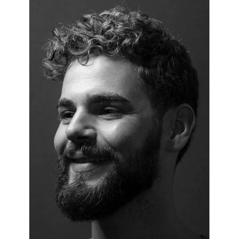 Curly Mono Crown Remy Human Hair Black Short Longer Fringe Men Wigs