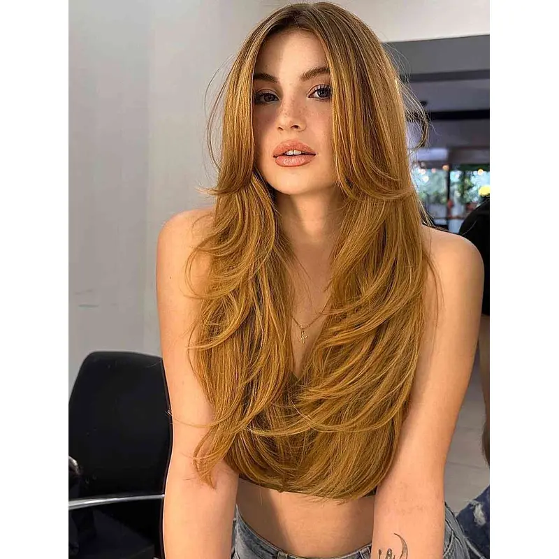 Long Wigs For Sale Layered Wavy Wigs Synthetic Lace Front Wigs