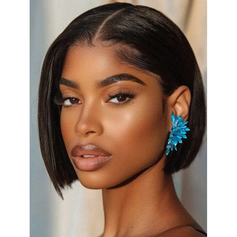 Short Bob Wigs African American Lace Front 8" Black Wigs